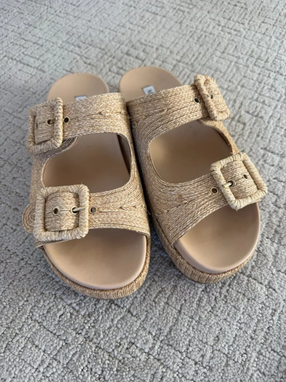 Aquazzura Raffia Platform Sandals Double Buckle Slide Natural Tan Size 38 Excell